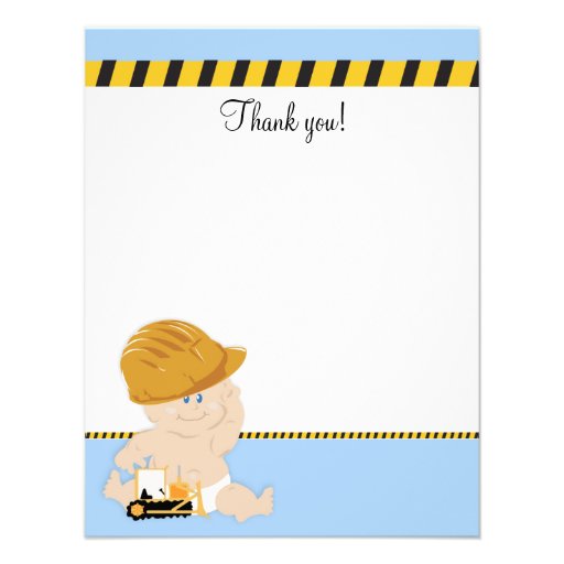 Construction Worker Baby 4x5 Flat Thank you note Personalized Invitation
