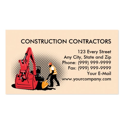 construction worker mechanical digger business cards (front side)