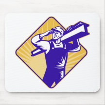 construction worker saluting carrying i-beam mouse pad