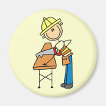 Construction Worker Sawing Board Fridge Magnets