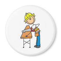 Construction Worker Sawing Board Magnet