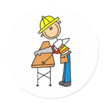 Construction Worker Sawing Board Sticker by stick_figures Construction Worker Sawing Board Sticker