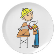 Construction Worker Sawing Lumber Gifts Dinner Plates