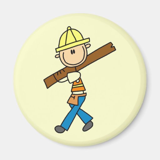 Construction Worker with Lumber Refrigerator Magnets