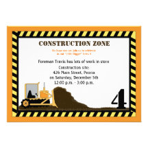 Construction Zone Backhoe Boys Birthday Invite