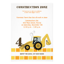 Construction Zone Backhoe Boys Birthday Invite