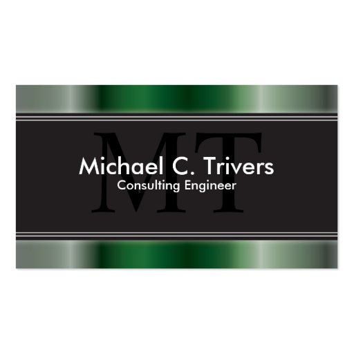 Consulting Engineer Business Card Green Monogram (front side)