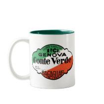 Conte Verde 1st Class Baggage Label mugs by SonoLeTre Conte Verde 1st Class Baggage Label mugs