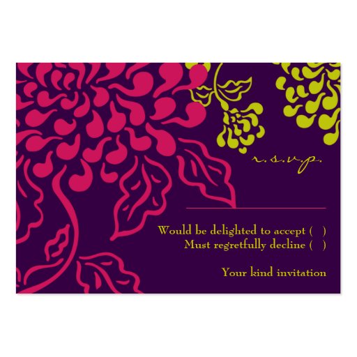 Contempo Floral (Purple / Chartreuse) RSVP Card Business Card Templates (front side)