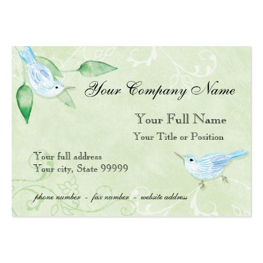 Contemporary Birds 'n Swirls Green Business Cards (front side)