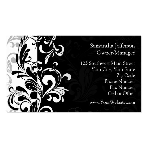 Contemporary Black and White Swirl Business Card Template (back side)