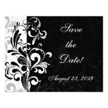 Contemporary Black and White Swirl Personalized Invites