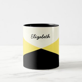 Contemporary Black and Yellow Triangles Mugs
