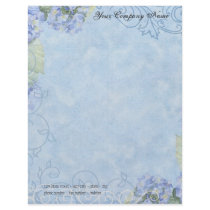 Contemporary Blue Hydrangeas n Swirls Stationery Customized Letterhead