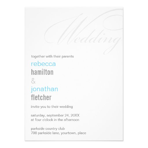 Contemporary Calligraphic Cyan Accented Wedding Personalized Invitation