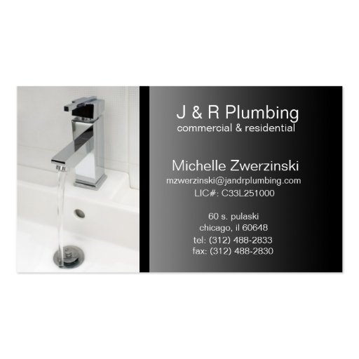 contemporary faucet plumbing business card (front side)