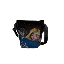 Contemporary Girl and Owl Art Handbag messenger bags