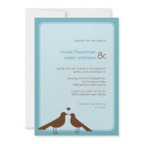 Contemporary love birds blue wedding invitation