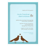 Contemporary love birds blue wedding invitation