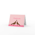 Contemporary love birds pink brown thank you card