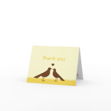 Contemporary love birds yellow brown thank you card