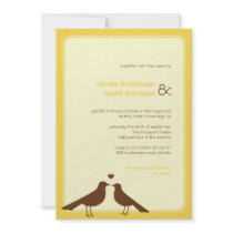 Contemporary love birds yellow wedding invitation