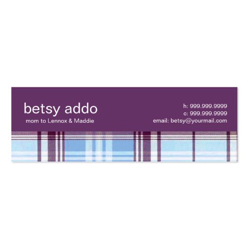 Contemporary Plaid Mommy Calling Card Business Cards (front side)