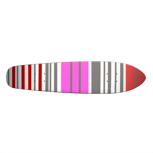 Contemporary red pink and gray stripes skateboard deck