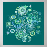 Contemporary Swirls and Flowers Art Poster Print