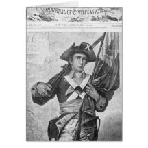 Continental Soldier holding a musket flag Greeting Cards