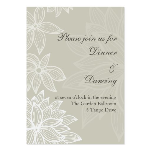 Contoured Bloom Taupe Reception Card Business Card Templates (front side)