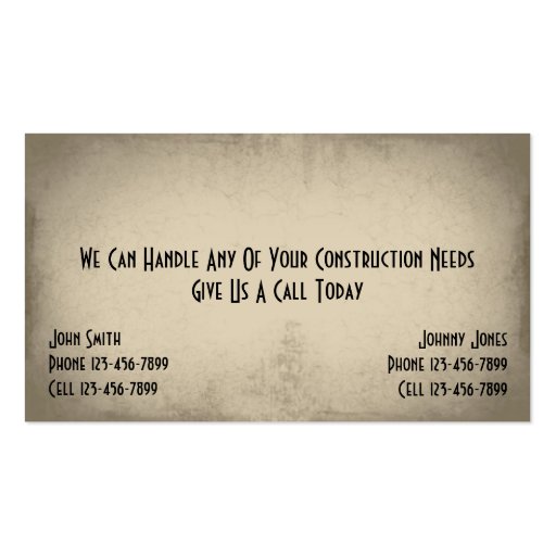 Contractor Construction Business Card (back side)