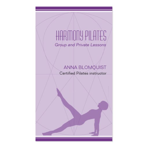 Convergent Lines Purple Pilates Business Card Template (front side)