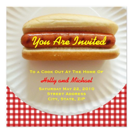 Cook Out Invitation - Hot Dog on a Plate