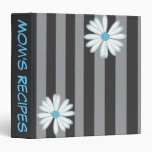 Cookbook Daisy Flowers and Black Stripe Design 3 Ring Binders