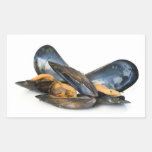 cooked mussels over white stickers