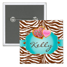 Cookie Hearts Bakery Zebra Name Tag Button