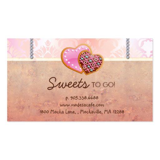 Cookies Bakery Cute Damask Peach Business Card (back side)