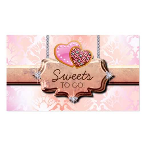 Cookies Bakery Cute Damask Peach Business Card (front side)