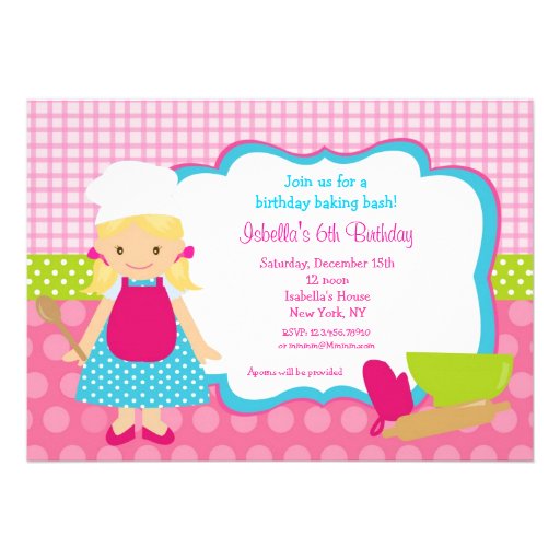 Cooking Baking Birthday Party Invitations
