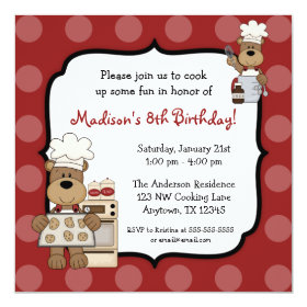 Cooking Bears Kids Birthday Party 5.25x5.25 Square Paper Invitation Card