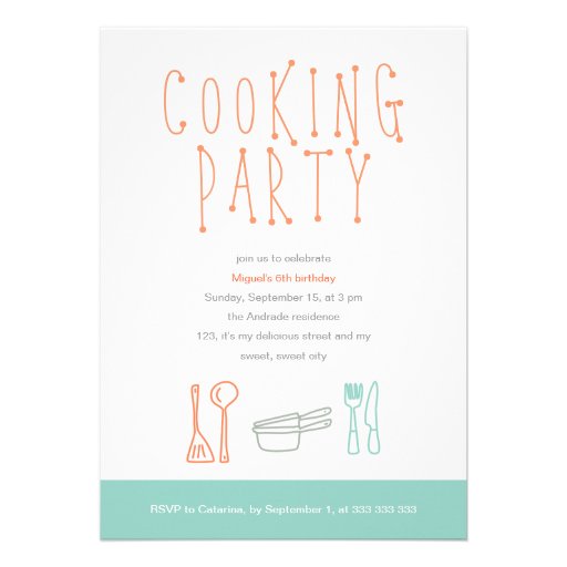 Cooking Party Birthday Kitchen Utensils Doodle 6th Custom Announcement