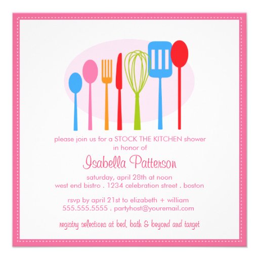 Cooking Utensils Stock the Kitchen Bridal Shower Announcement