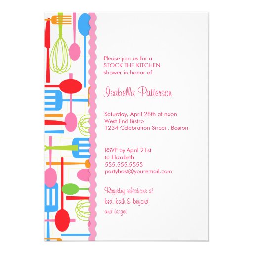 Cooking Utensils Stock the Kitchen Bridal Shower Custom Invitations