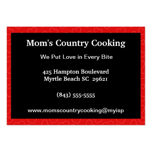 Cooking with Love Business Card (back side)