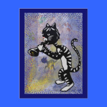 Cool Alley Jazz Cat Postcard