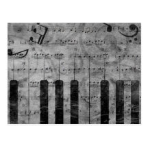Cool antique grunge effect piano music notes post cards