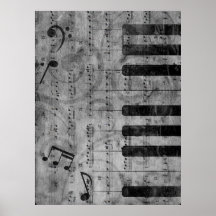 Cool antique grunge effect piano music notes posters