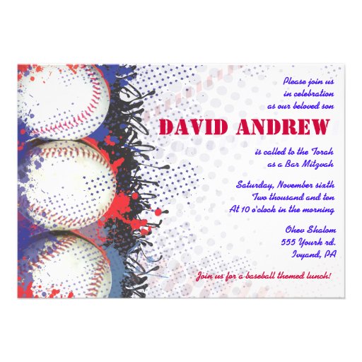 COOL BASEBALL Themed Bar Bat Mitzvah Invitation (front side)