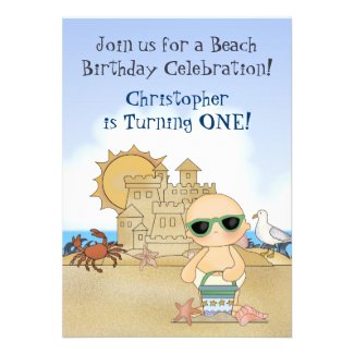 Cool Beach Baby 1st Birthday Invitation for Boys